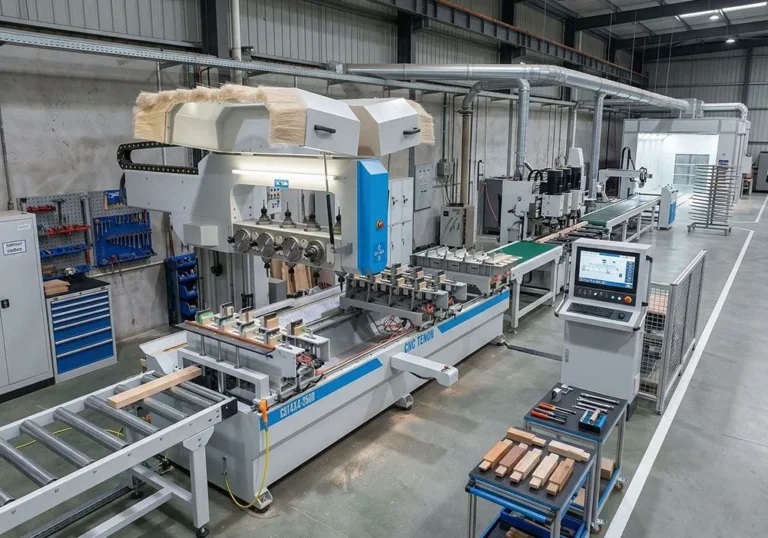 4-axis CNC machining center - precision drilling and routing solid wood furniture components