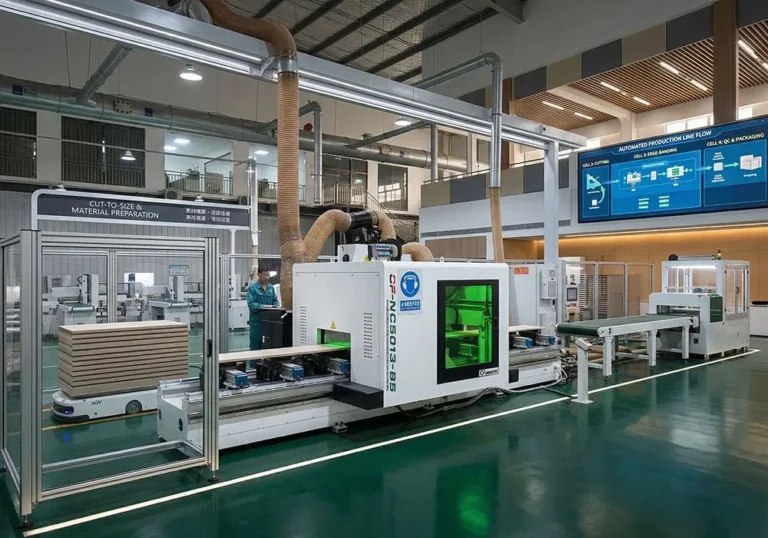 5-axis CNC machining center  - milling complex curves and joinery on solid oak panels