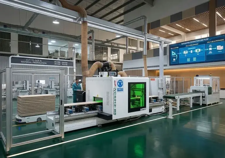 5-axis CNC machining center  - milling complex curves and joinery on solid oak panels